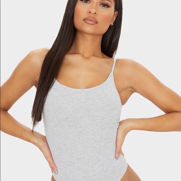 Grey Marl Cotton Blend Scoop Neck Bodysuit - Picture 1 of 4